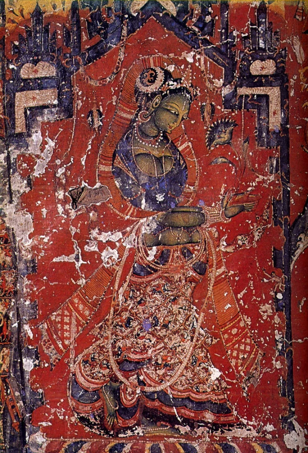 Green Tara-Buddhist Deity  depicted with sari, 11th century CE